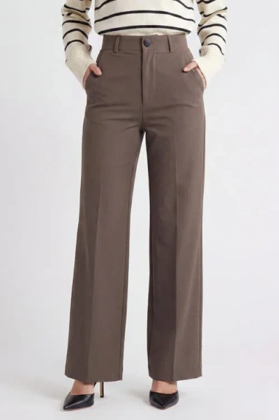 Solomon & Sage Classic Organic Wide Leg Pants In Brown