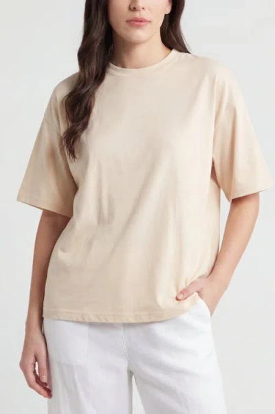 Solomon & Sage Cotton Relax Crewneck Dropshoulder T-shirt In Neutral