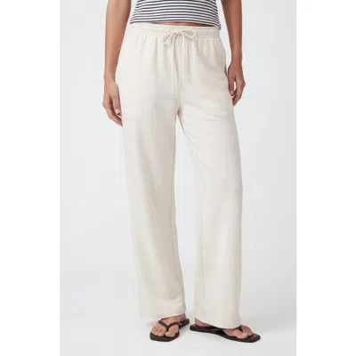 Solomon & Sage Cotton Wide Leg Drawstring Trousers In Neutral