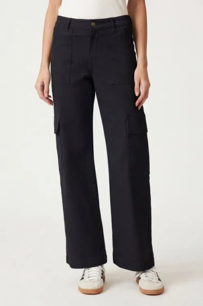 Solomon & Sage High Waist Cotton Wide Leg Cargo Pants In Black
