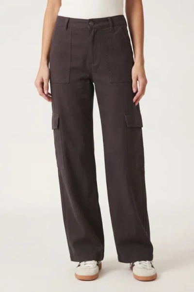 Solomon & Sage High Waist Cotton Wide Leg Cargo Pants In Brown