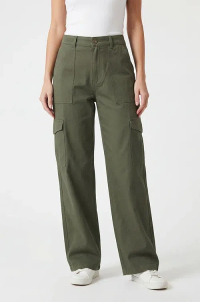 Solomon & Sage High Waist Cotton Wide Leg Cargo Pants In Green