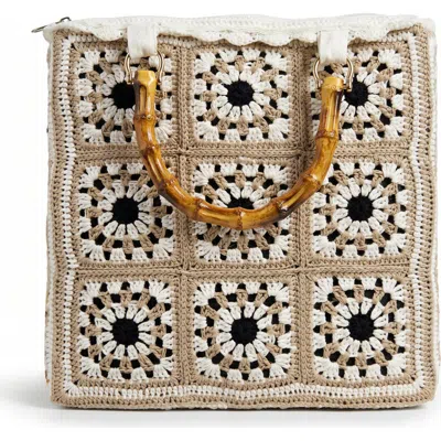 Solomon & Sage Multi Granny Square Handmade Crochet Bag In Brown