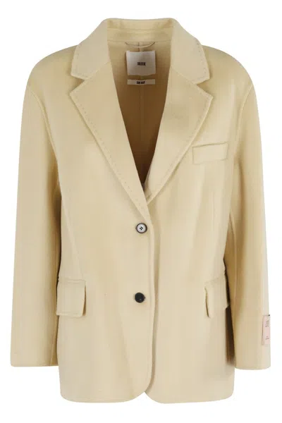 SOLOTRE BANANA-COLORED TAILORED JACKET WITH CENTER BUTTON CLOSURE