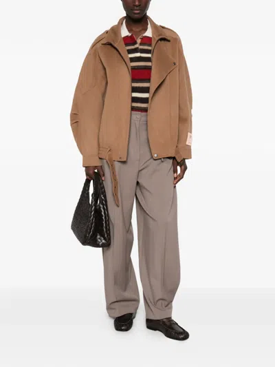 Solotre Belted Asymmetric-zip Jacket In Brown