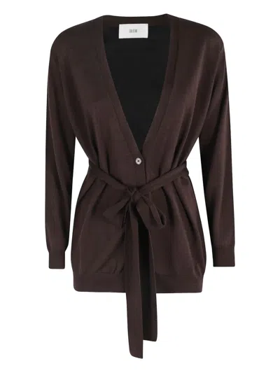 Solotre Belted Cardigan In Burgundy