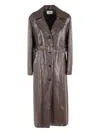 Solotre Glossy Brown Trench Coat With Belted Waist And Classic Collar In Brown