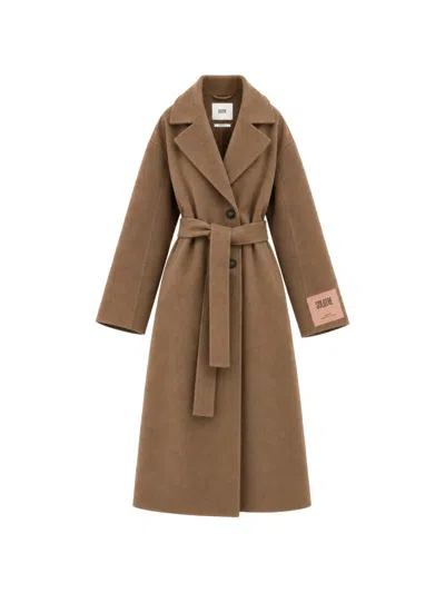 Solotre Belted Notch-lapel Coat In Brown