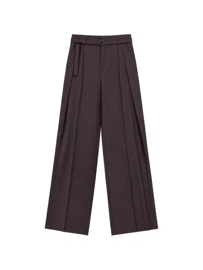 Solotre Belted Pleated Trousers In Brown
