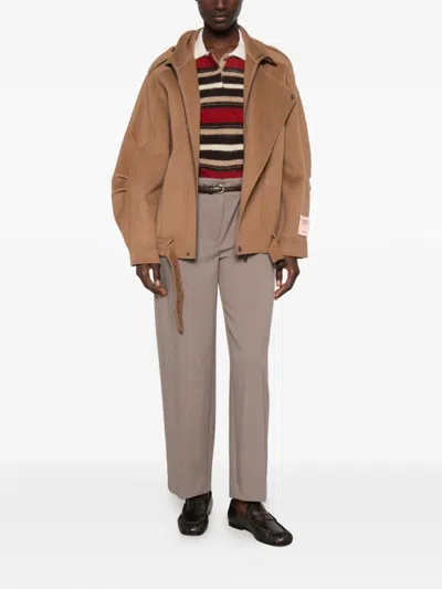 Solotre Belted Pressed-crease Trousers In Gray