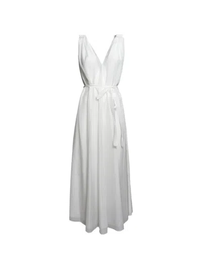 Solotre Belted V-neck Dress In White