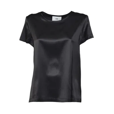 SOLOTRE BLACK SATIN CREWNECK TOP