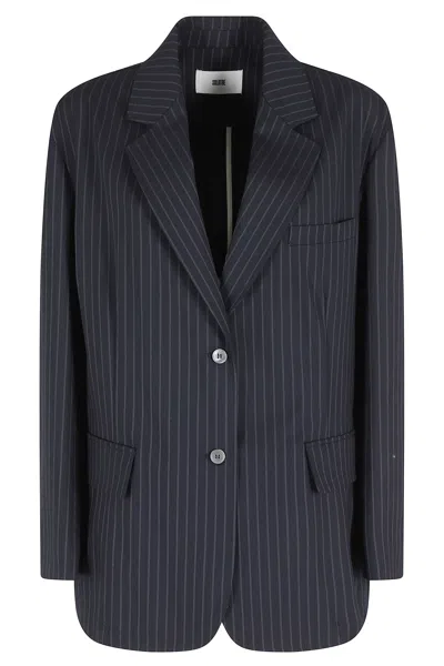Solotre Blue Pinstripe Single-breasted Viscose-blend Blazer In Black