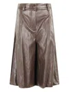 Solotre Fondant Faux Leather Wide Pants With Pleats And Pockets In Brown