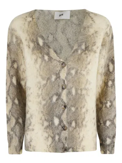 Solotre Button Snake-pattern Cardigan In Brown