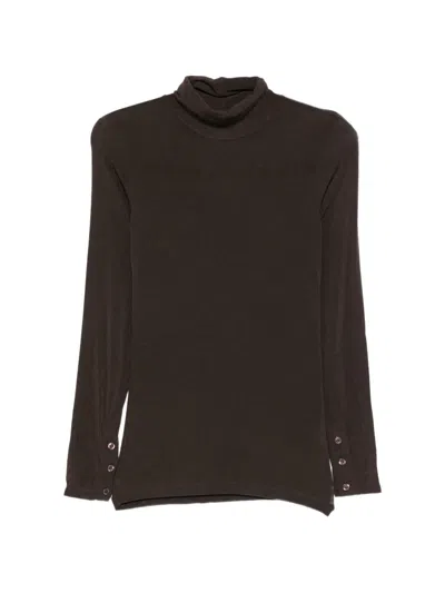 Solotre Button-cuff High-neck Top In Brown