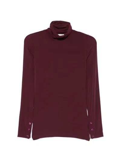 Solotre Button-cuff Roll-neck Top In Burgundy