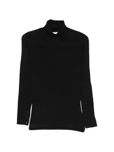 Solotre Buttoned-cuff Roll-neck Top In Black