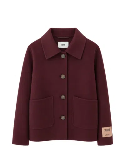 Solotre Button-up Patch-pocket Coat In Red