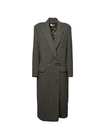 Solotre Check Double-breasted Coat In Green