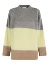 Solotre Relaxed Fit Striped Knit Sweater With Round Neckline In Gray