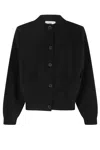 Solotre Cropped Black Cardigan With Center Button Closure And Front Pockets In Black