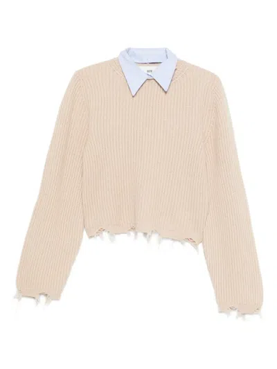 Solotre Distressed-finish Sweater In Neutral