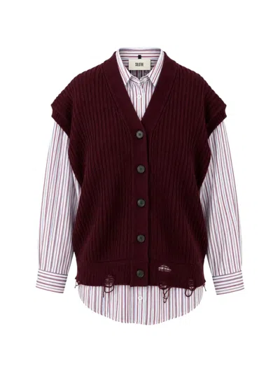 Solotre Distressed Layered-effect Cardigan In Brown