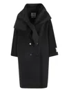 Solotre Wool And Cashmere Blend Coat With Built-in Scarf And Central Button Closure In Black