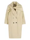 Solotre Banana Wool-cashmere Coat With Built-in Scarf And Oversized Fit In Neutral