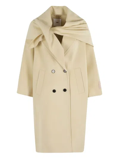 Solotre Double-breasted Coat In Neutral