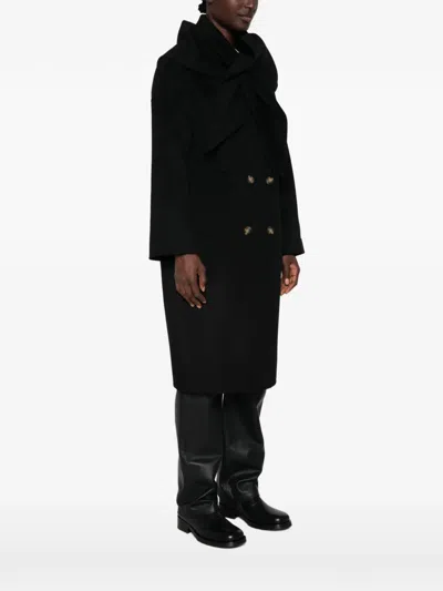 Solotre Double-breasted Scarf-detail Coat In Black