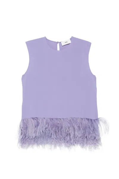 Solotre Feather-trim Sleeveless Top In Blue