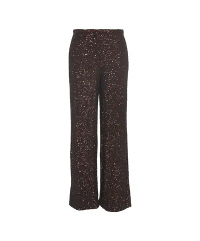 Solotre Flared Sequined Trousers With High Waist Design In Brown
