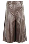 Solotre Fondant Faux Leather Wide Pants With Pleats And Pockets In Brown