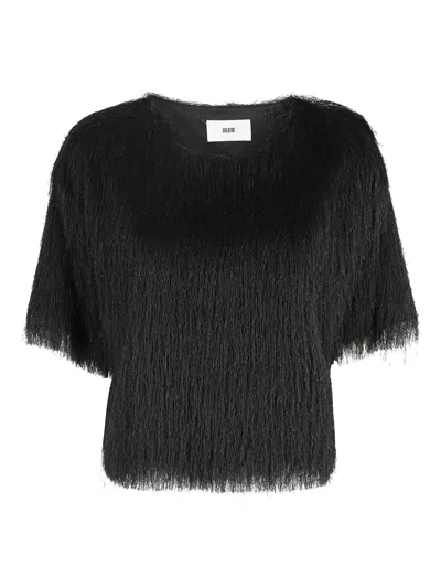 Solotre Fringed Top In Black
