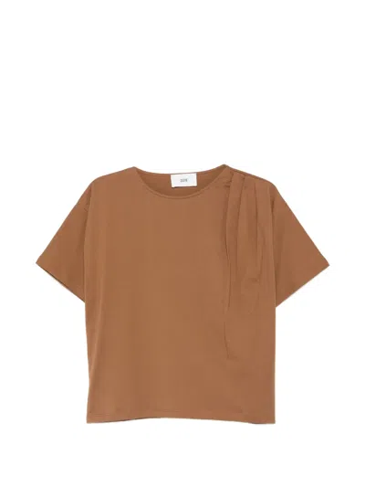 Solotre Gathered-trim T-shirt In Brown