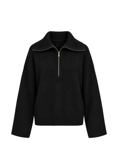 Solotre Half-zip Wool Sweater In Black