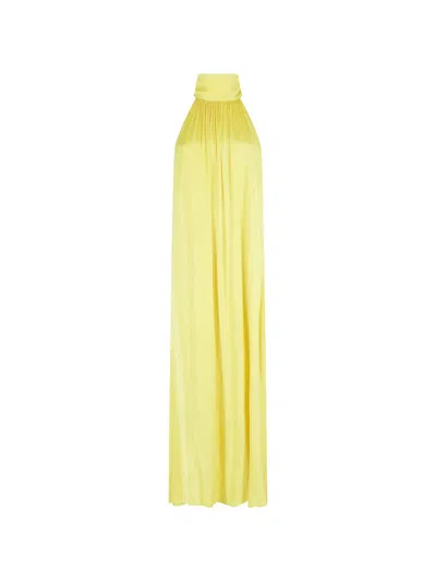 Solotre Halter-neck Gathered Maxi Dress In Yellow