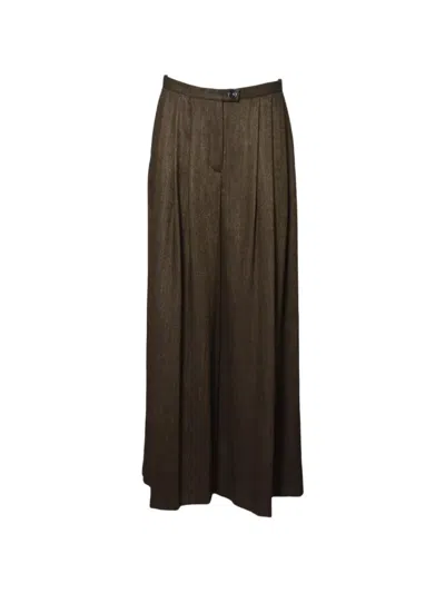 Solotre Herringbone-pattern Pleated Palazzo Pants In Green