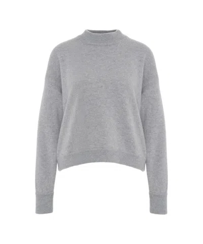 Solotre High Collar Knit Sweater With Ribbed Details In Gray