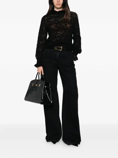 Solotre Lace-knit Ruffle-trim Sweater In Black