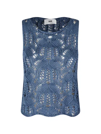 Solotre Maglia Rete Crochet-knit Top In Blue
