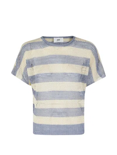 Solotre Maglia Righe Latte Striped Open-knit Sweater In Blue