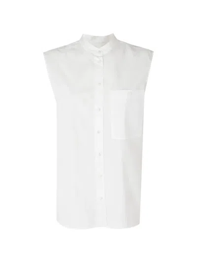 Solotre Mandarin-collar Sleeveless Shirt In White