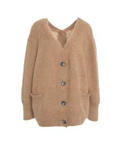 Solotre Misto Mohair Cardigan With V-neck And Practical Pockets In Brown