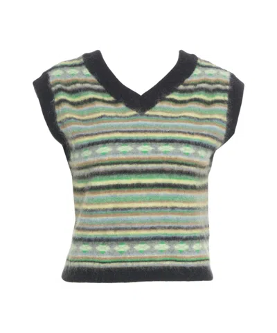 Solotre Multicolored Knitted Sleeveless Gilet With V-neck In Gray