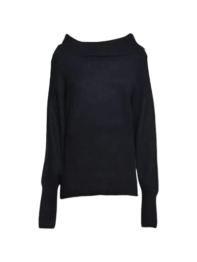 Solotre Off-shoulder Ribbed-trim Sweater In Black
