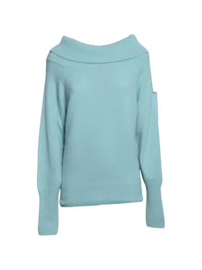 Solotre Off-shoulder Ribbed-trim Sweater In Blue