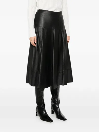 Solotre Pleated A-line Midi Skirt In Black